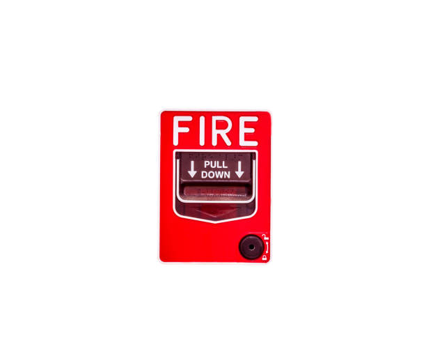 botão de alarme de incêndio na parede branca - glass sign office security - fotografias e filmes do acervo