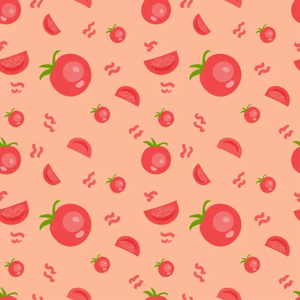 Vector illustration of Seamless pattern of tomatoes of different sizes. Vector.