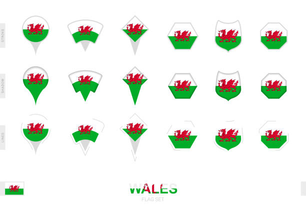 istock Collection of the Wales flag in different shapes and with three different effects. 1353649884