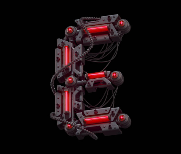 istock Black futuristic font. Light red neon. 1353650883