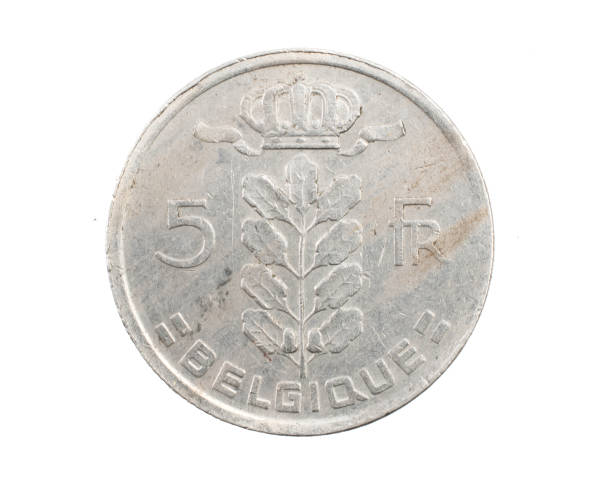 istock Belgium five francs coin on white isolated background 1353650997