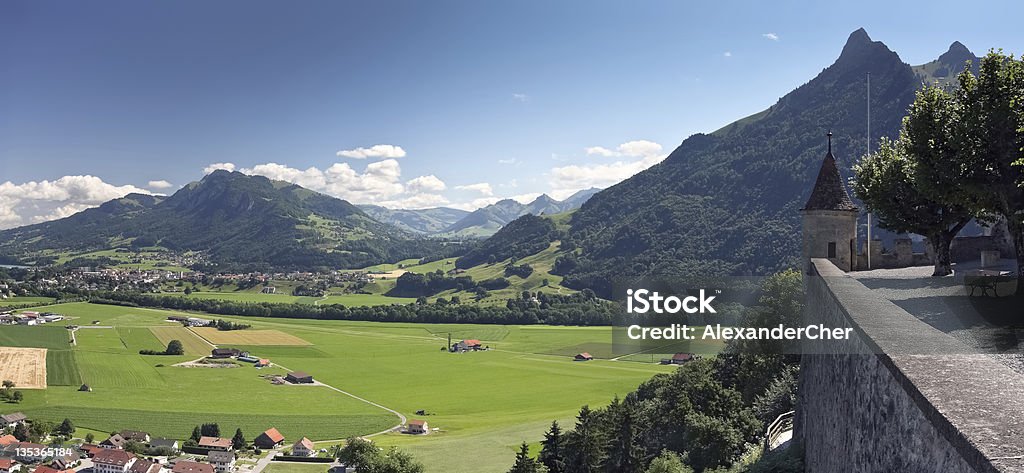 Paisagem rural panorâmica, queijo Gruyere, Suíça - Foto de stock de Agricultura royalty-free