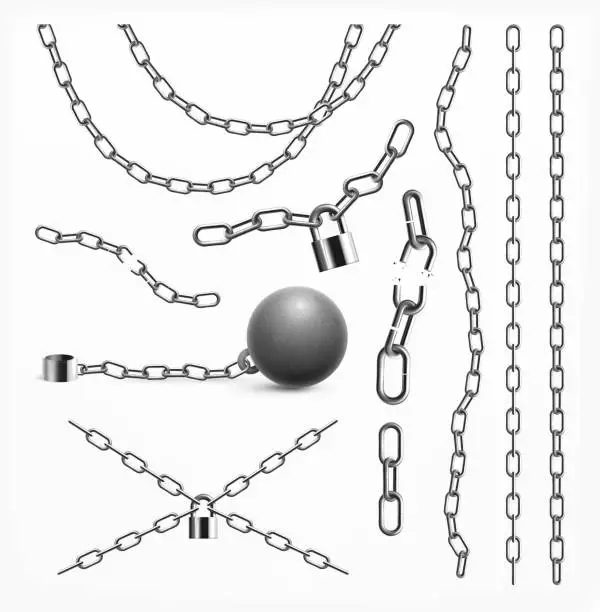 Vector illustration of Steel Chain Realistic Set