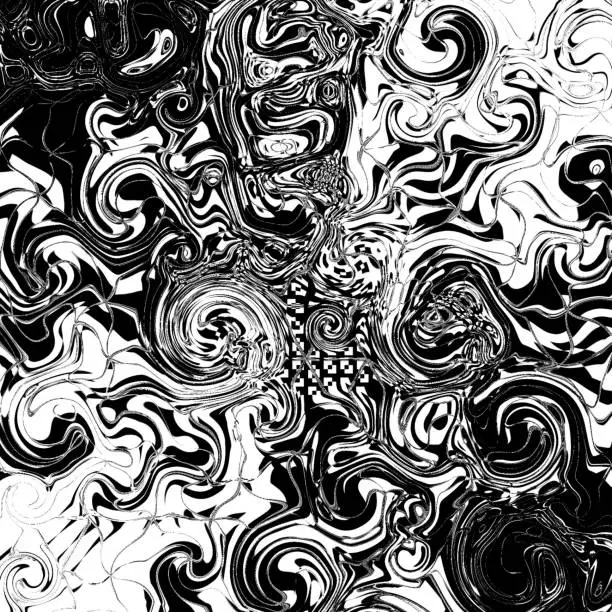 Vector illustration of Abstract Black & White Swirling Fractal Storm
