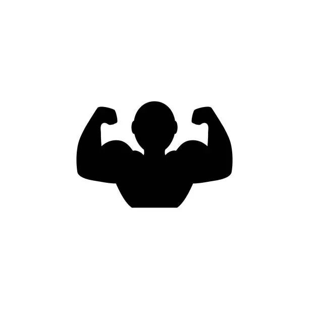 Vector illustration of Muscular Bodybuilder, Strong Muscle Man. Flat Vector Icon illustration. Simple black symbol on white background. Muscular Bodybuilder, Strong Man sign design template for web and mobile UI element.