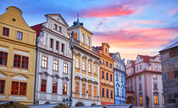 Prague, Czech Republic. Old Town (Staromestska) Square houses