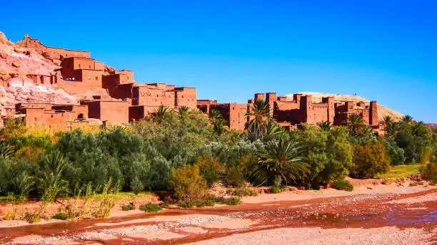 Ait Benhaddou is a fortified village, ighrem or ksar. Moroccan earthen clay architecture.