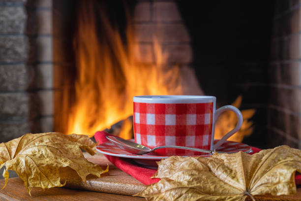 istock A cup with tea or coffee before a cozy fireplace, in a country house. 1353659691
