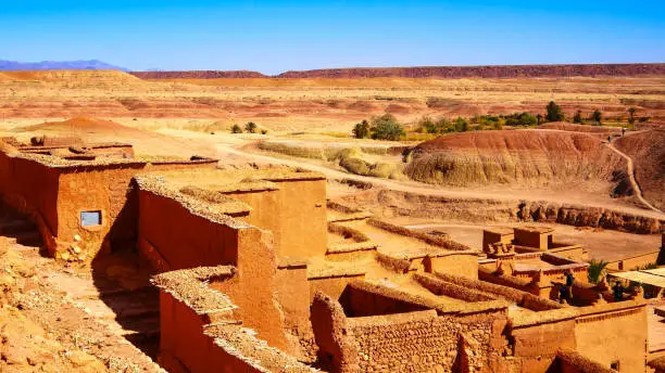 Ait Benhaddou is a fortified village, ighrem or ksar. Moroccan earthen clay architecture.