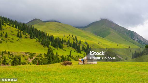 Horse Breeding Summer Pastures With Traditional Kazakh Yurts Stock Photo - Download Image Now