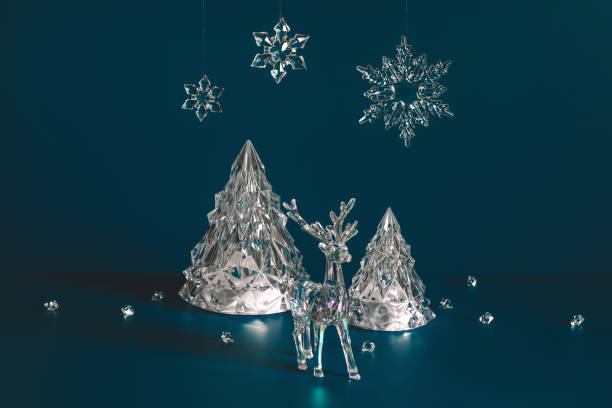 Winter scene with Christmas decorations on dark blue background