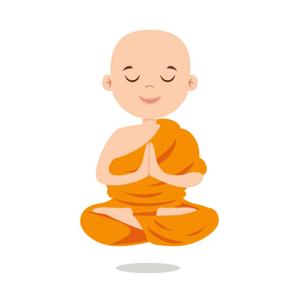 rysunek rysunkowy mnicha buddyjskiego - buddha thailand spirituality wisdom stock illustrations