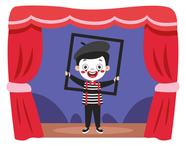 театральная сцена с мультяшными персонажами - entertainment clown child circus stock illustrations