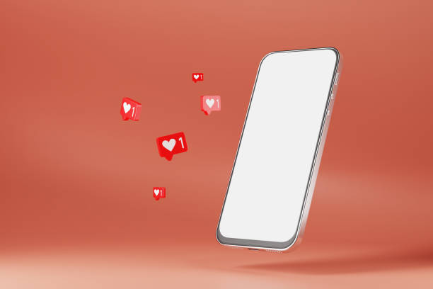 istock smartphone template with white screen, like icons on a pink background for your design. 3d render. 1353666617