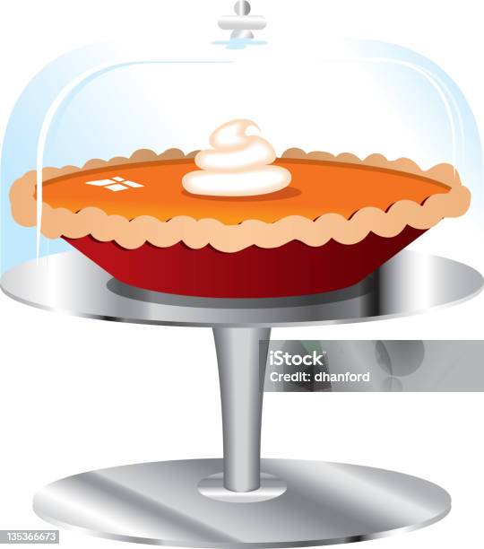 Ilustración de Tarta De Calabaza En Pie Y Cubierta De Vidrio y más Vectores Libres de Derechos de Bandeja para tartas - Bandeja para tartas, Sin personas, Al horno