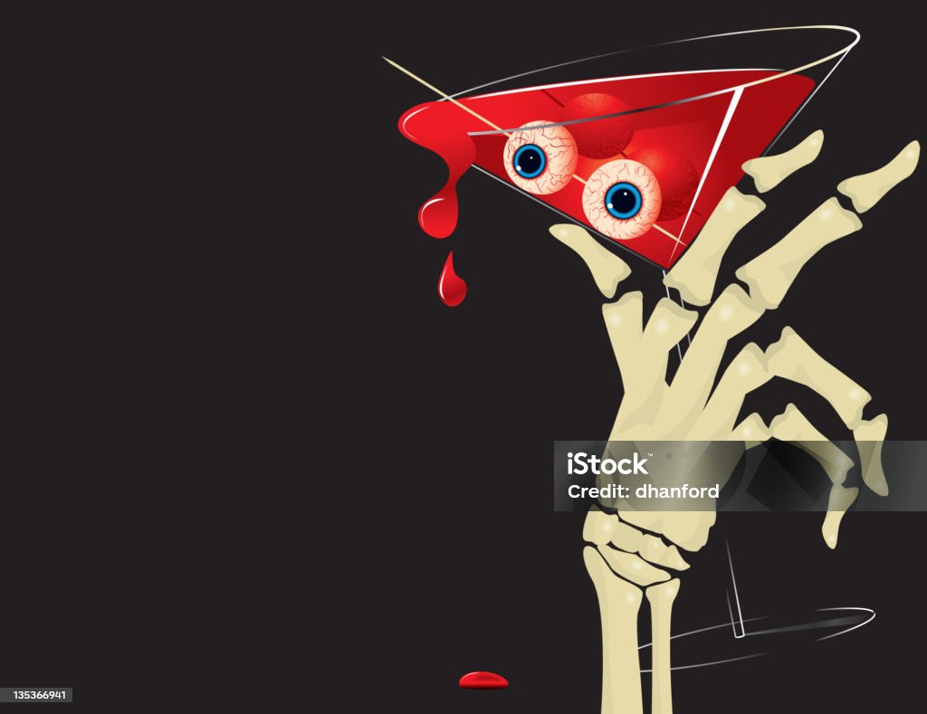 Halloween sang Martini à la main, le squelette bloodshot les yeux - clipart vectoriel de Halloween libre de droits