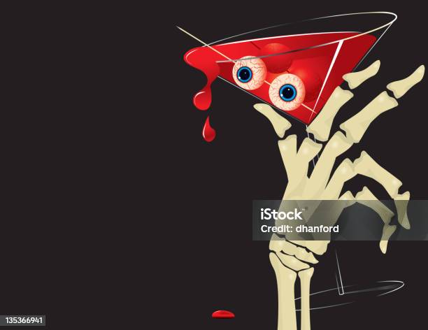 Halloween Sang Martini À La Main Le Squelette Bloodshot Les Yeux Vecteurs libres de droits et plus d'images vectorielles de Halloween
