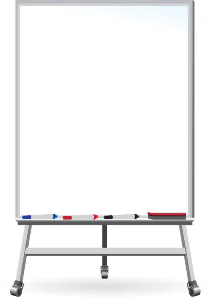 Vector illustration of Dry Erase Board - Whiteboard with markers and eraser