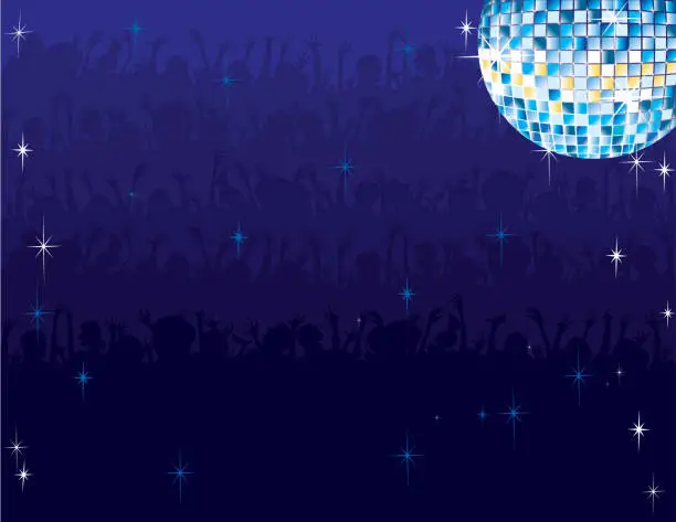 Vector illustration of Disco Ball Party Crowd Background