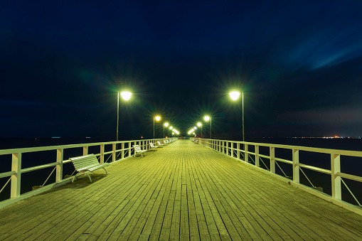 long exposure photo of wooden pier at Baltic sea