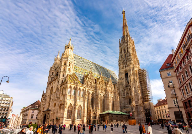 St. Stephan's cathedral on Stephansplatz square, Vienna, Austria stock photo