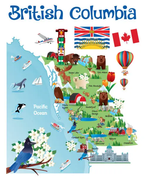 Vector illustration of Cartoon map of British Columbia