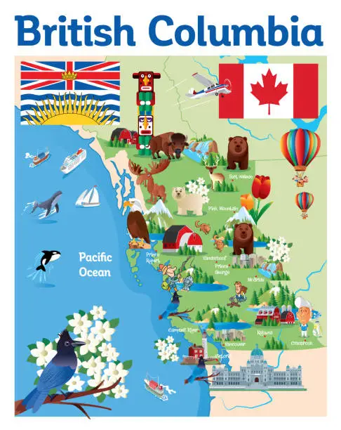 Vector illustration of Cartoon map of British Columbia