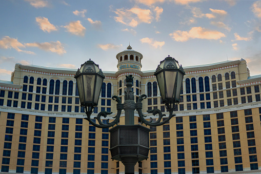 Las Vegas, NV, USA - August 29, 2017: Street Lantern and Bellagio Facade