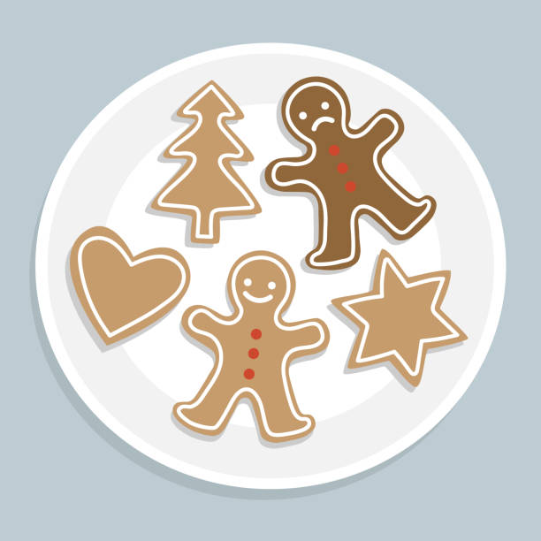 Christmas cookies on a plate. With one burnt gingerbread man. Christmas cookies on a plate. With one burnt gingerbread man. gingerbread man cookie cutter stock illustrations