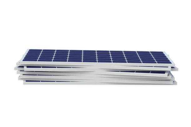 Heap of solar panels isolated on white background. 3d render