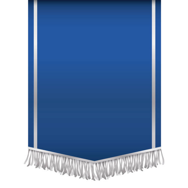 Pennant template in blue color and silver fringes Blue pennant template in blue color with silver ribbons and fringes, isolated over white background. fringe stock illustrations