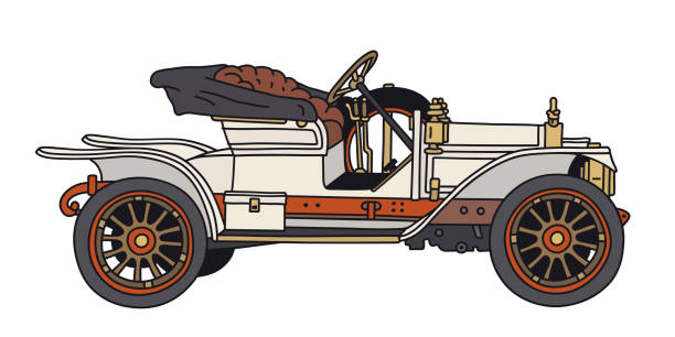 ilustraciones, imágenes clip art, dibujos animados e iconos de stock de el roadster blanco vintage - roadster
