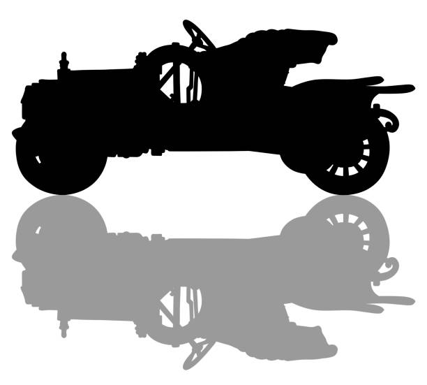 ilustraciones, imágenes clip art, dibujos animados e iconos de stock de la silueta negra de un roadster vintage - roadster
