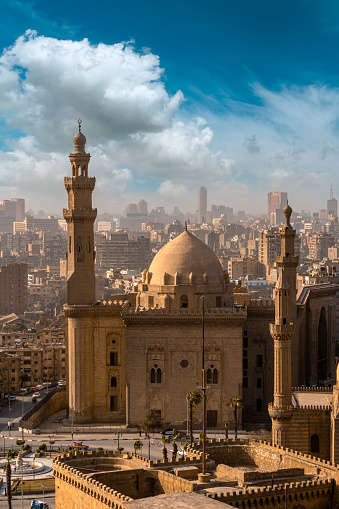 From above view of the Mosques of Sultan Hassan and Al-Rifai in Cairo.