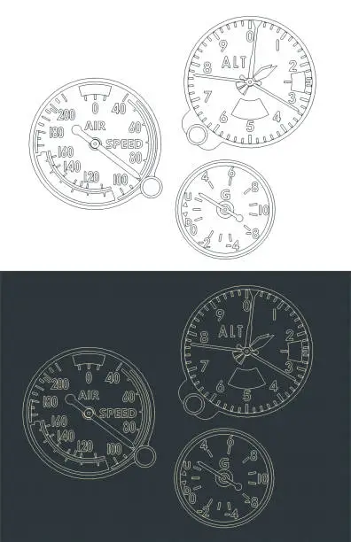 Vector illustration of Aviation instruments blueprints