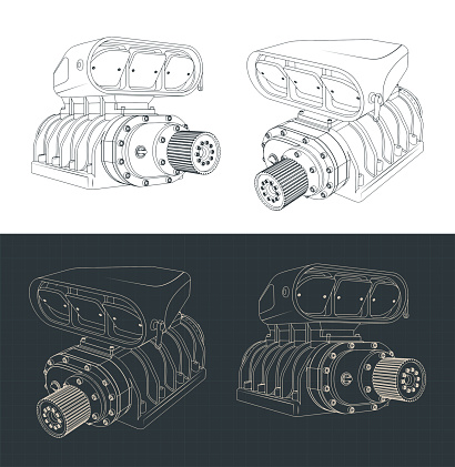 Stylized vector illustration of drawings of supercharger