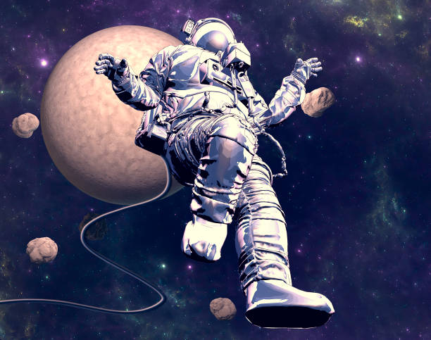 istock Astronaut floating in space. New worlds and unexplored galaxies. Asteroids and planets 1353692343