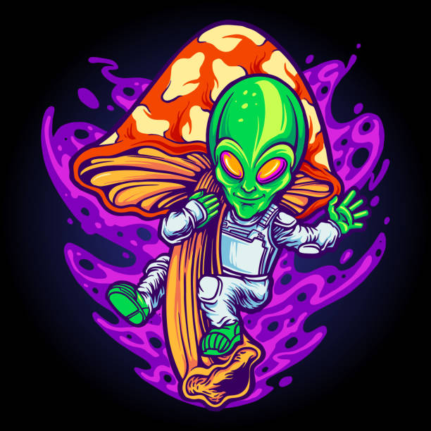 alien flying mushrooms galaxy ilustracja wektorowa - grzybobranie stock illustrations