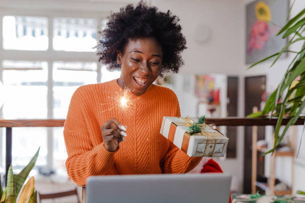 istock Online communication with family during Christmas presents 1353697082