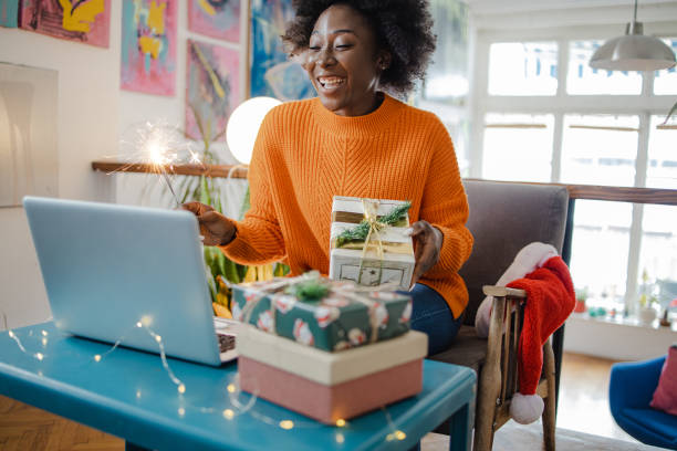 istock Online communication with family during Christmas presents 1353697112