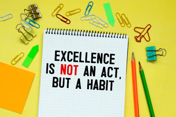 istock Text excellence is not a act but a habit on the short note texture background 1353698022
