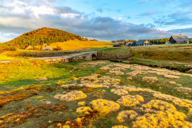 istock Bukovec mountain above Jizerka village at sunset time. Spring in Jizera Mountains, Czech Republic. 1353699520