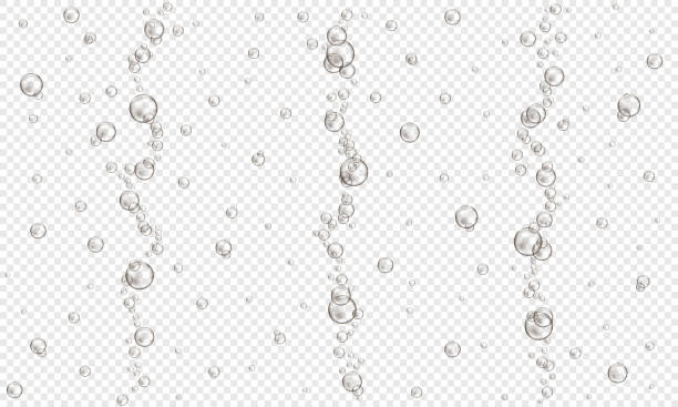 투명 한 배경에 산소 거품. 탄산 음료, 셀처, 맥주, 소다, 콜라, 레모네이드, 샴페인 질감. 바다 또는 수족관에서 물 공기 스트림. 벡터 사실적인 그림 - air equipment flowing water oxygen stock illustrations