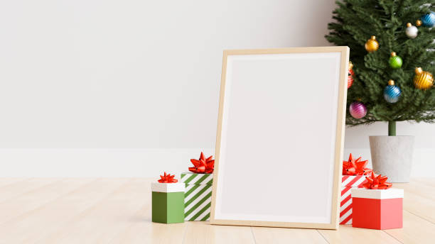 istock Christmas interior with Frame mockup in living room 1353700377