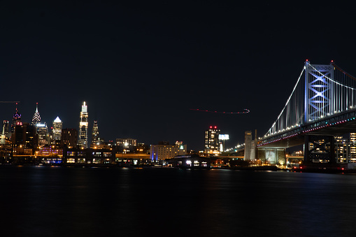 Delaware River, Philadelphia, and the Benjamin Franklin Bridge at Night