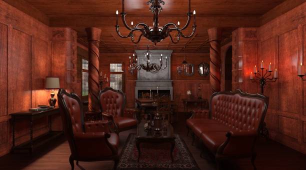 istock Gothic living room style interior 3d illustration 1353701497