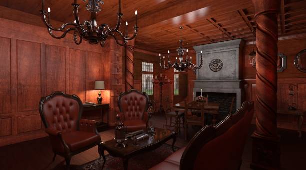 istock Gothic living room style interior 3d illustration 1353701521