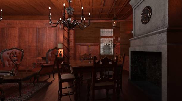istock Gothic living room style interior 3d illustration 1353701549