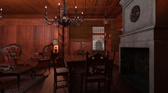 3D illustration gothic living room style interior