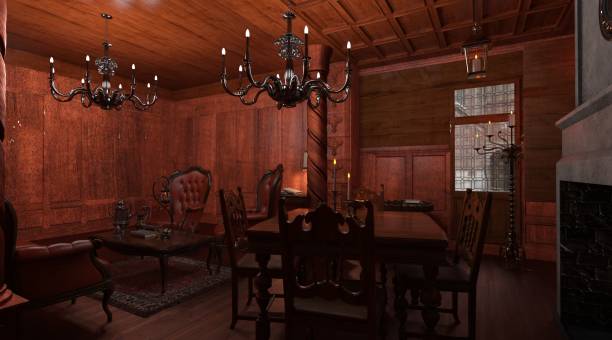 istock Gothic living room style interior 3d illustration 1353701564